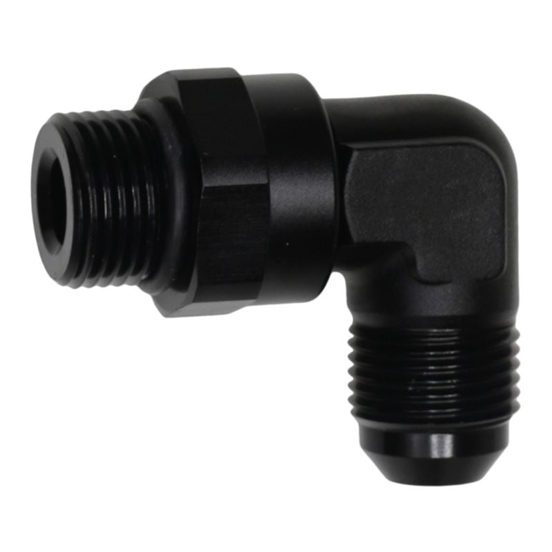 DeatschWerks 8AN ORB Male Swivel to 8AN Male Flare 90-Degree Fitting - Anodized Matte Black(6-02-0411-B)