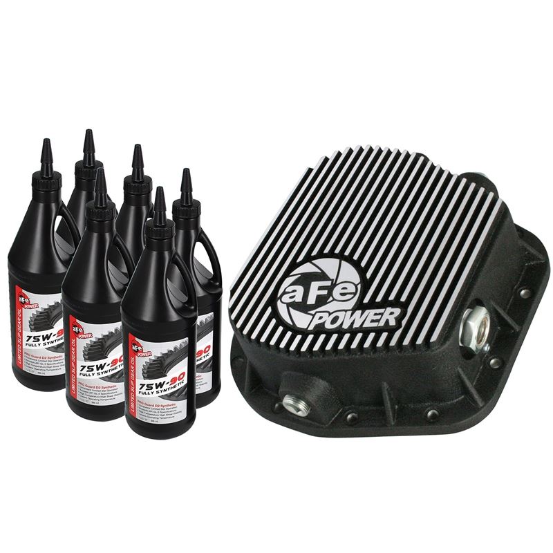 aFe Pro Series Differential Cover Black w/ Machined Fins and Gear Oil (9.75-12) (46-70152-WL)