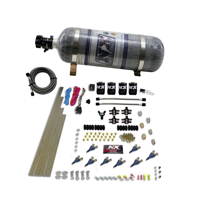 Nitrous Express 8 Cyl Piranha Direct Port 4 Solenoids Nitrous Kit (200-500HP) w/12lb Bottle (80001-12)