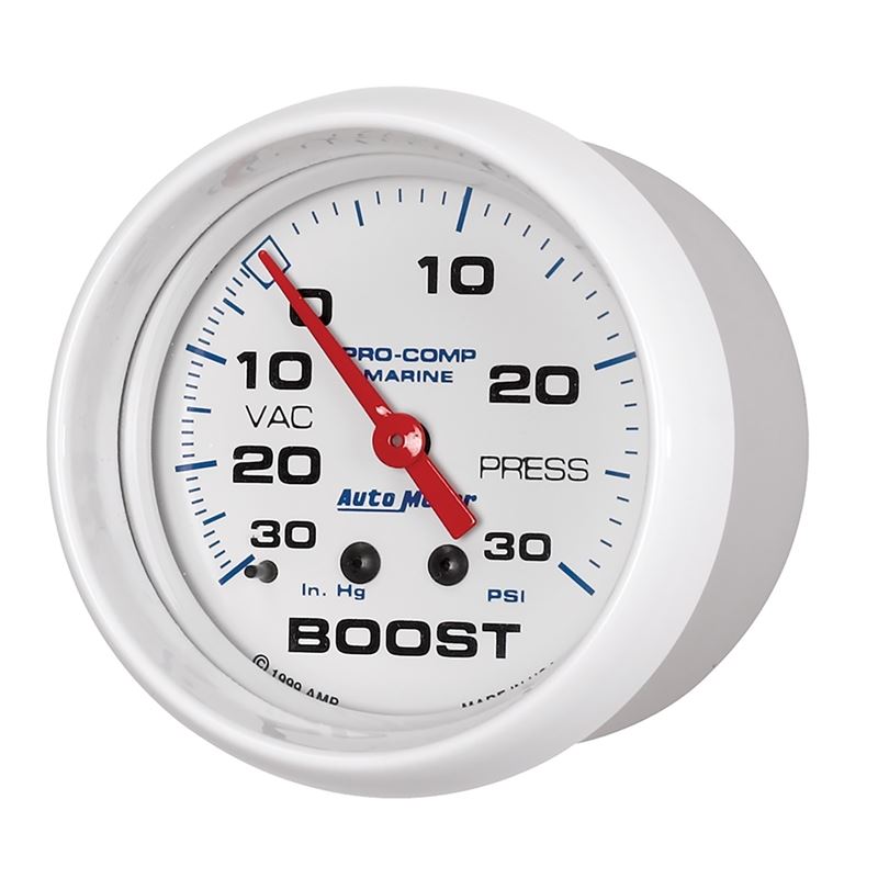 AutoMeter Marine White Gauge 2-5/8in Mechanical Vacuum/Boost Gauge 30INHG-30PSI (200775)