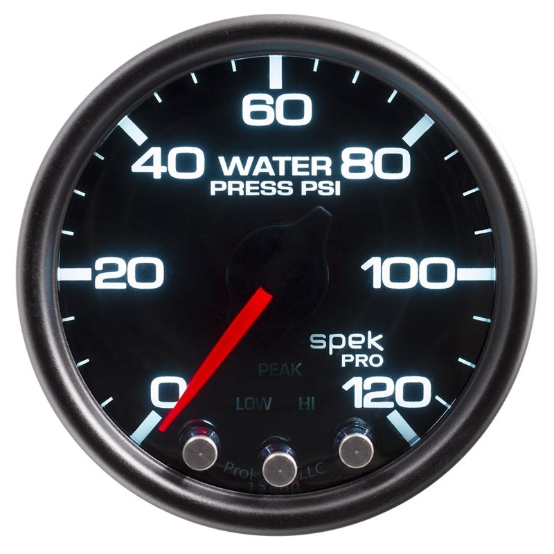 AutoMeter Spek-Pro Gauge Water Press 2 1/16in 120psi Stepper Motor W/Peak and Warn Blk/Smoke/Blk (P34552)