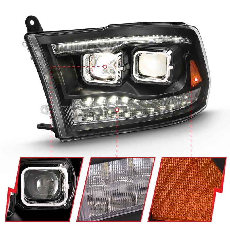 ANZO USA Projector Headlight Set w/Switchback Chrome w/Amber Pair (111442)