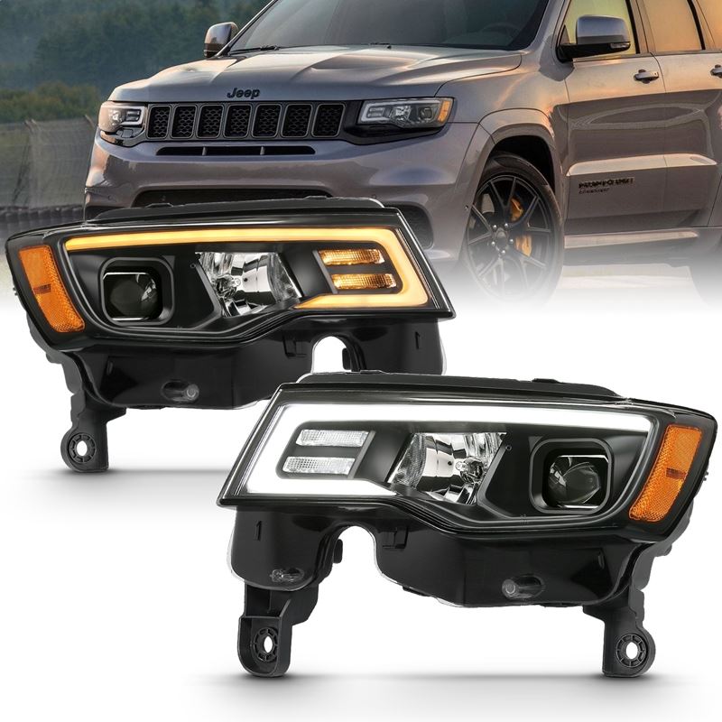 ANZO USA Projector Headlight Set w/Plank Style Switchback Black w/Amber Pair (111418)