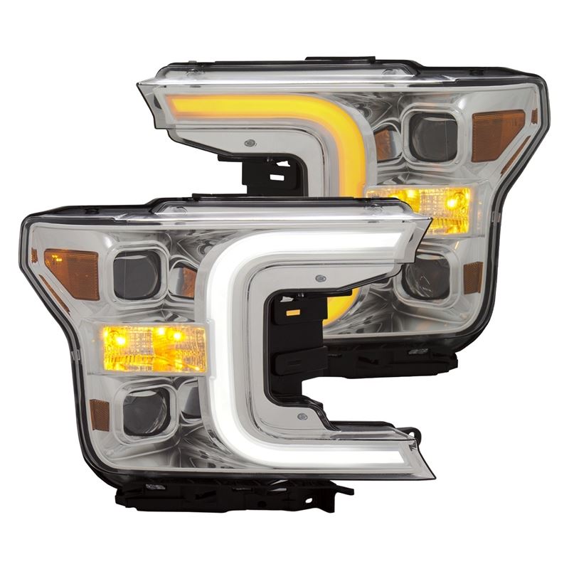 ANZO USA 18-19 Ford F-150 Projector Headlights w/Plank Style Switchback Chrome w/Amber (111399)