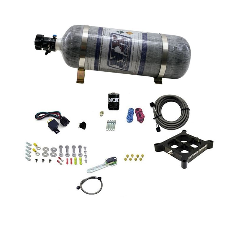 Nitrous Express Dry, Single Entry Billet Crossbar Plate System, 100-500Hp (4150 Flange) W/ 12Lb Carbon Bottle (66142-12)