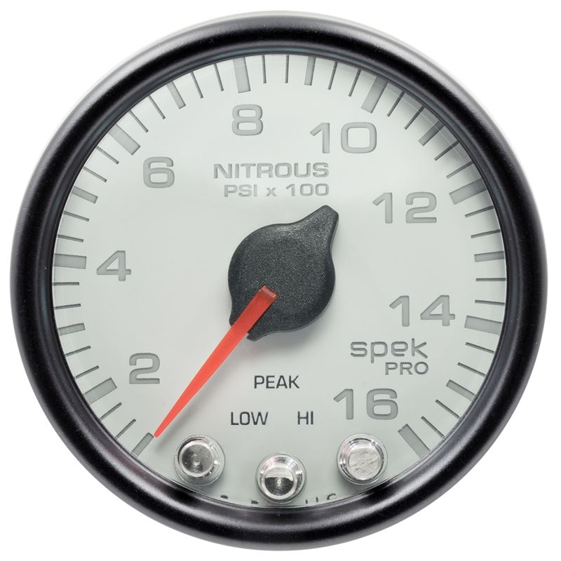 AutoMeter Spek-Pro Gauge Nitrous Press 2 1/16in 1600psi Stepper Motor W/Peak and Warn Wht/Blk (P32012)