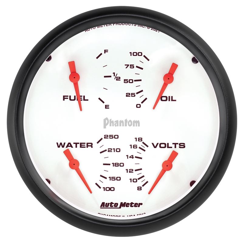 AutoMeter 5" QUAD GA, FUEL LEVEL, 0-90 OHM, PHANTOM (5819)