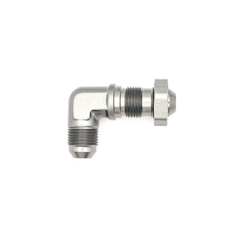 Deatschwerks 8AN Male Flare to 8AN Male Flare Bulkhead Adapter 90-degree (incl Nut) (6-02-0711)