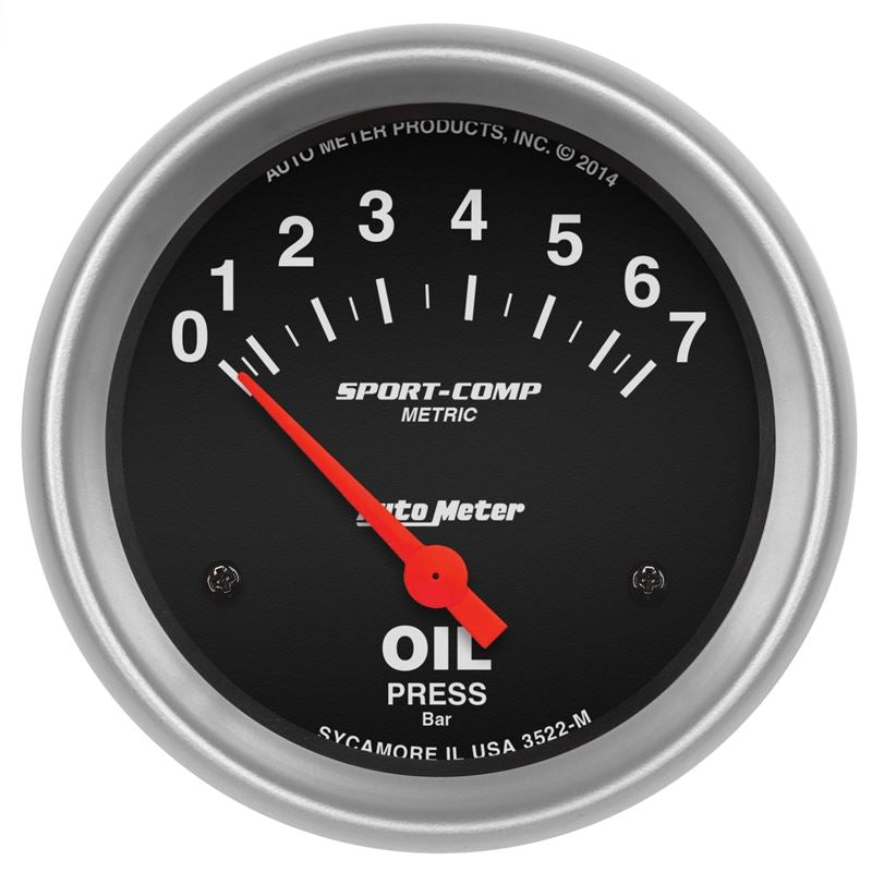 AutoMeter Sport-Comp 66.7mm 0-7 BAR Short Sweep Electronic Oil Pressure Gauge (3522-M)