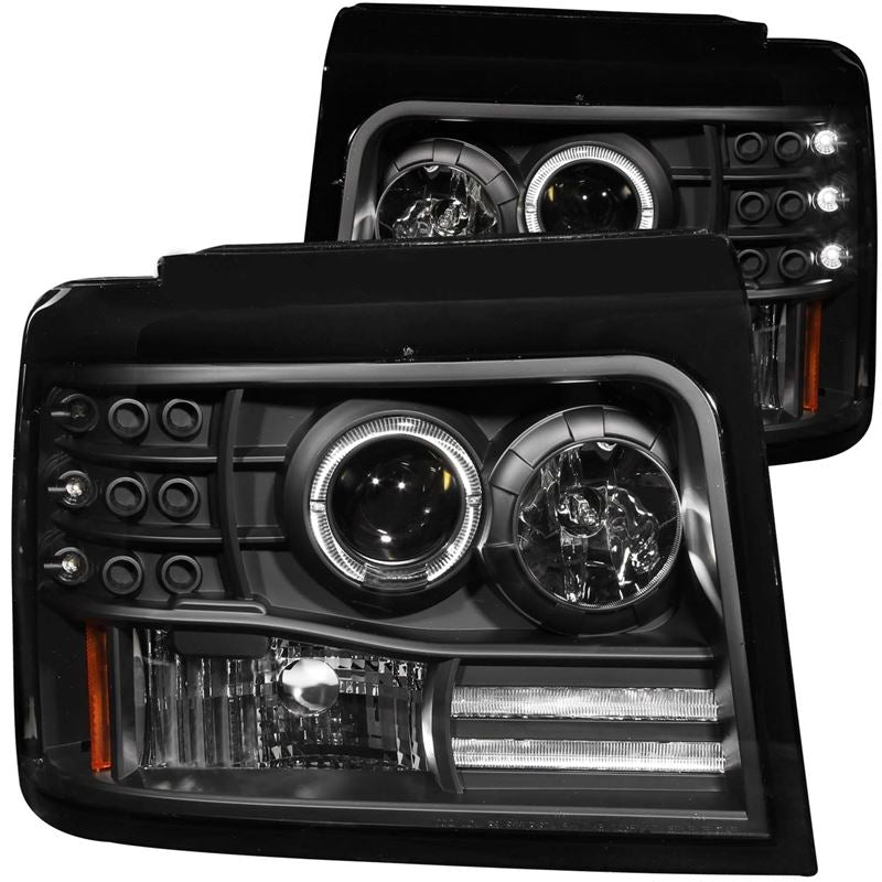 ANZO USA 1992-1996 Ford F-150 Projector Headlights w/ Halo Black w/ Side Markers and Parking Lights (111184)