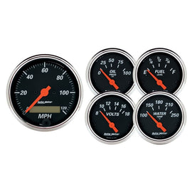 AutoMeter Designer 3-3/8in and 2-1/16in Kit Box-Elec Speedo and Elec Oil Press H2O Temp Volt Fuel Level (1421)