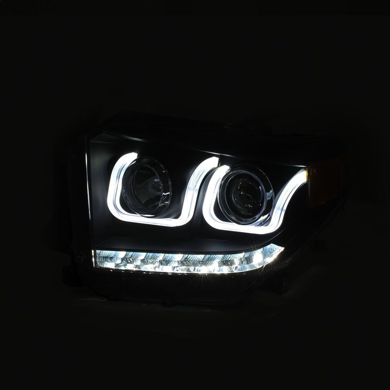 ANZO USA 14-18 Toyota Tundra w/ LED DRL Projector Headlights w/ U-Bar Switchback Black w/ DRL (111387)