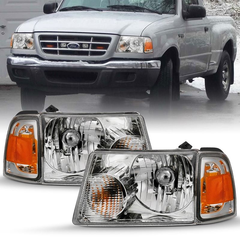 ANZO USA Crystal Headlight Set, Clear Lens, Chrome, Pair, w/Corner Lights, OE Replacement, (111484)