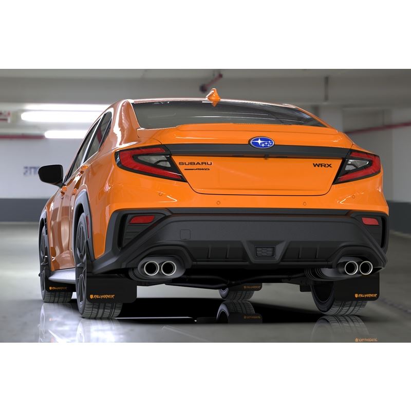 Rally Armor Black Mud Flap/Altered Font Orange Logo for 2022+ Subaru WRX (MF92-UR-BLK/OR-X)