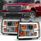 ANZO USA Projector Headlight Set, Clear Lens, Chrome w/Amber Housing, Pair, w/Plank Style Design (111483)