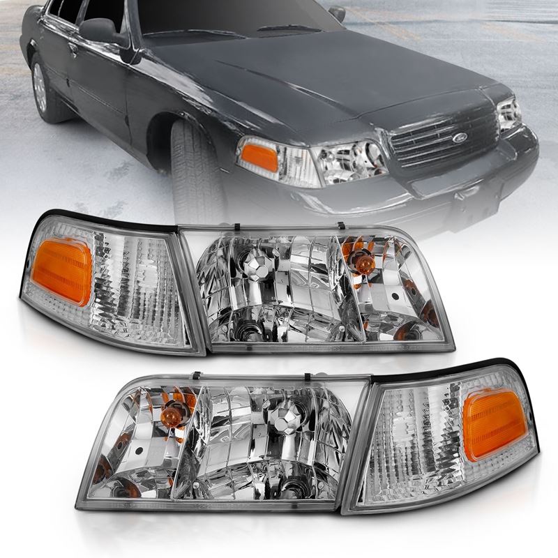 ANZO USA Crystal Headlight Set, Clear Lens, Chrome Housing, w/ Bumper Light OE, Pair, (121556)