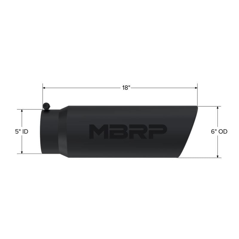 MBRP Exhaust Tip. 6in. O.D. Angled Rolled End. 5in. let 18in. length. BLK (T5125BLK)