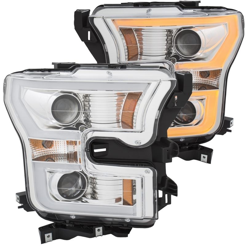 ANZO USA 2015-2016 Ford F-150 Projector Headlights w/ Plank Style Switchback Chrome w/ Amber (111358)