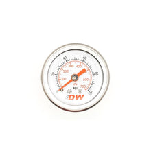 Load image into Gallery viewer, Deatschwerks Mechanical fuel pressure gauge. 1/8 NPT. 0-100 psi. 1.5&quot; diameter. White face (6-01-G)