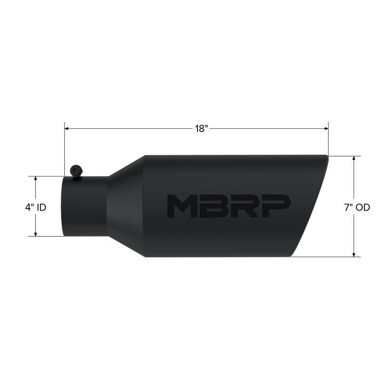 MBRP Exhaust Tip. 7in. O.D. Rolled End. 4in. let 18in. length. BLK (T5126BLK)