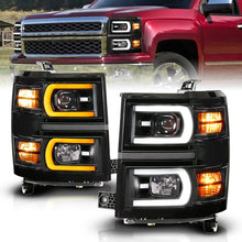 Load image into Gallery viewer, ANZO USA Black Dual Switchback+Sequential LED Tube Sq. Projector Headlights for 14-15 Chevy Silverado 1500 (111617)