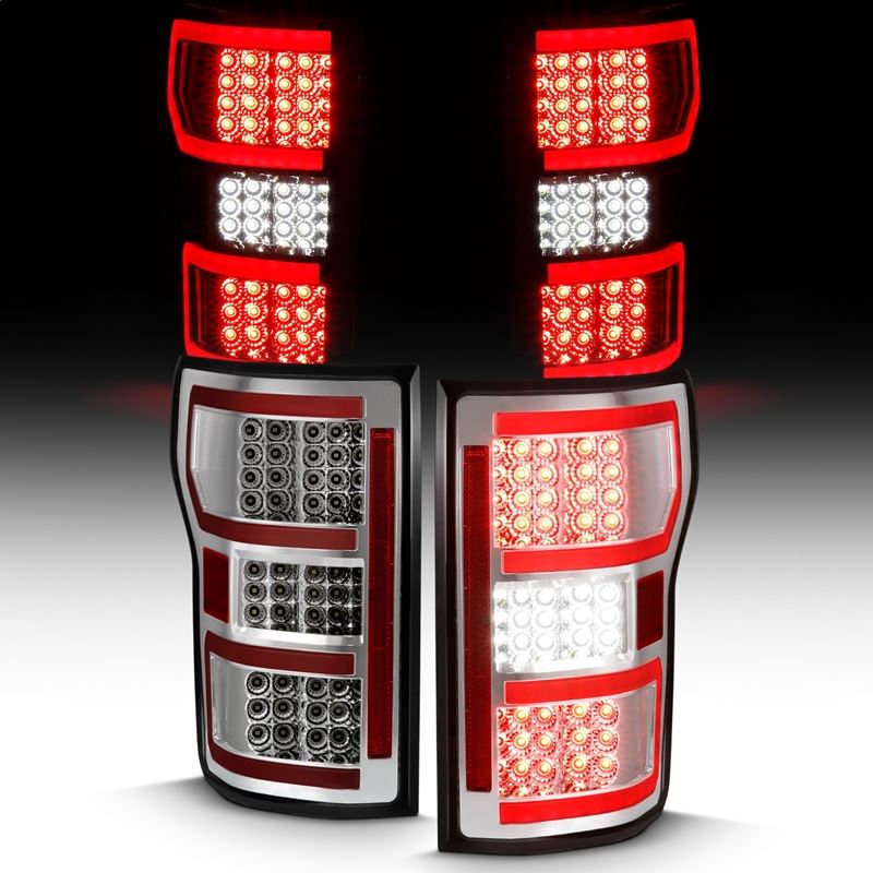 ANZO USA Tail Light Assembly, LED, Clear Lens, Chrome Housing, Red Light Bar, w/Sequential, (311316)