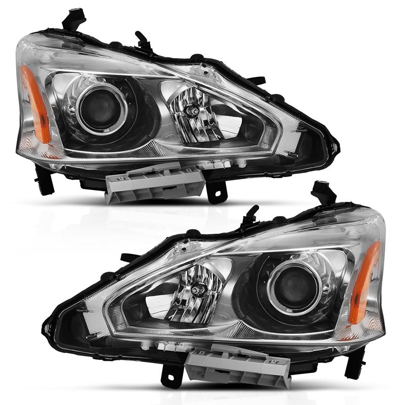 ANZO USA Projector Headlight Set, Clear Lens, Chrome w/Amber Housing, Pair, (121550)