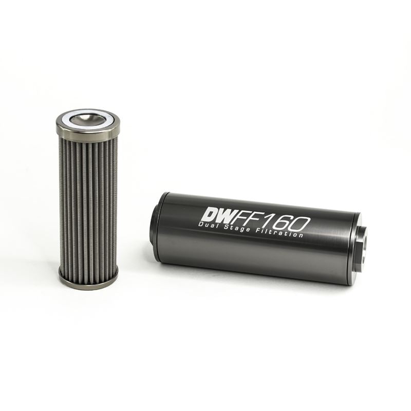 Deatschwerks In-line fuel filter element and housing kit stainless steel 100 micron-8AN160mm (8-03-160-100K)