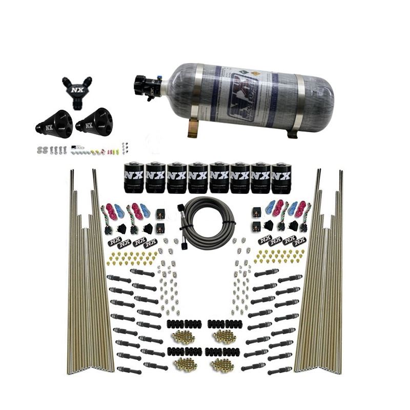 Nitrous Express 8 Cyl Dry Direct Port Four Stage 8 Solenoids Nitrous Kit (200-600HP) w/Comp Bottle (93306-12)