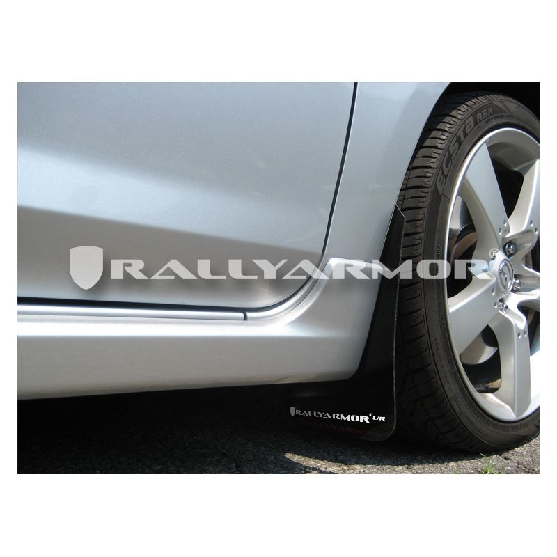 Rally Armor Black Mud Flap/White Logo for 2004-2009 Mazda 3 (MF9-UR-BLK/WH)