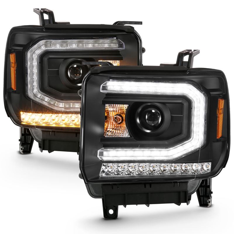 ANZO USA Projector Headlight Set, w/Plank Style Design, Black w/Amber Sequential Turn Signal, (111485)