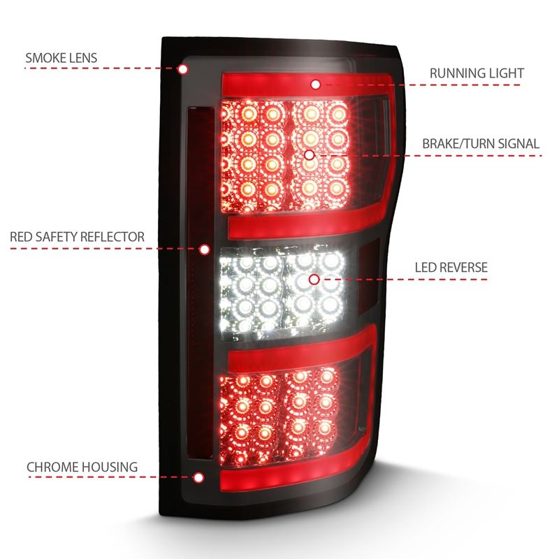 ANZO USA Tail Light Assembly, LED, Clear Lens, Smoke Housing, Red Light Bar, w/Sequential (311315)