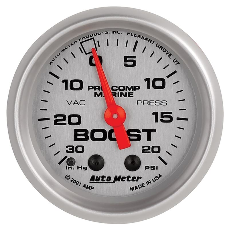 AutoMeter Marine Silver Ultra-Lite 2-1/16in 0-30 HG / 0-20 PSI Vacuum / Boost Gauge (200774-33)