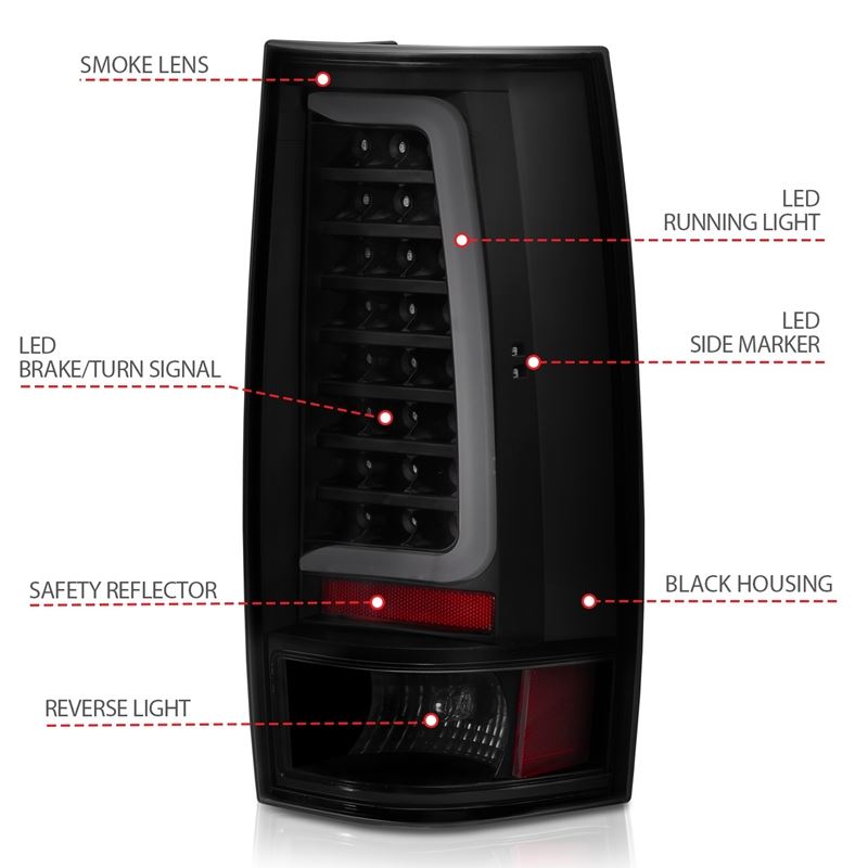 ANZO USA Tail Light Assembly, LED, Smoke Lens, Black Housing, w/Plank Style Design, Pair, (311322)