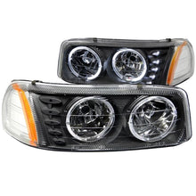 Load image into Gallery viewer, ANZO USA 1999-2006 Gmc Sierra 1500 Crystal Headlights w/ Halo and LED Black (111207)