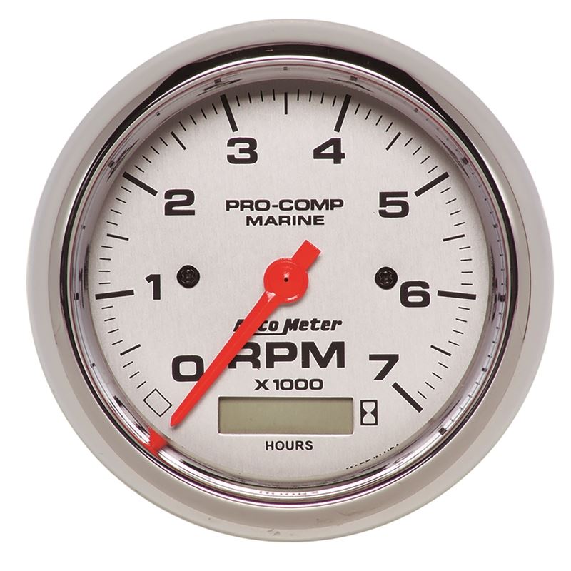 AutoMeter Marine Chrome Ultra-Lite 3-3/8in 7K RPM w/Hourmeter Tachometer Gauge (200890-35)