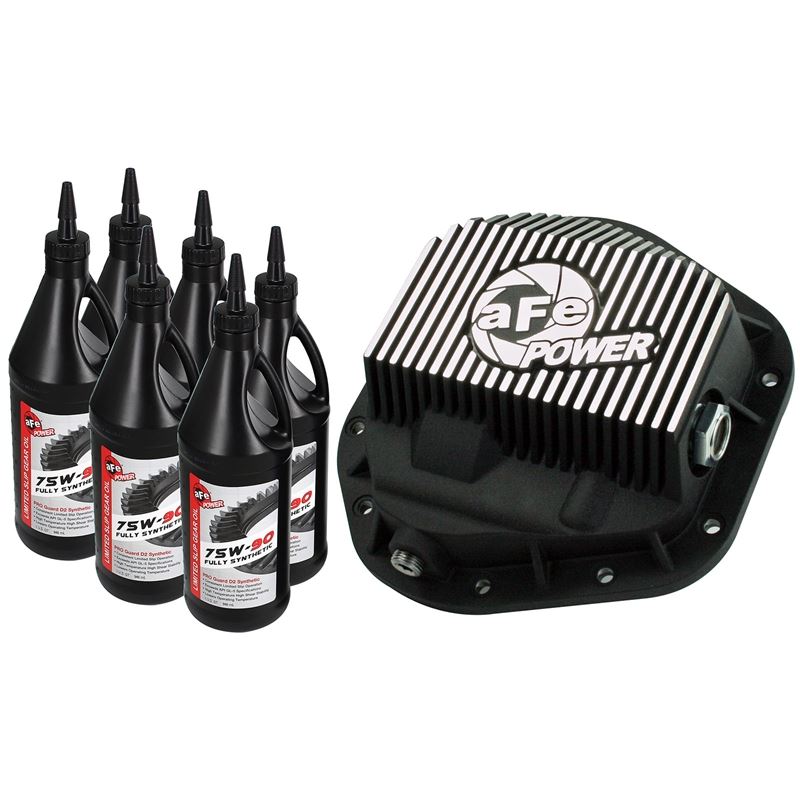 aFe Pro Series Front Differential Cover Kit Black w/ Machined Fins and Gear Oil (46-70082-WL)