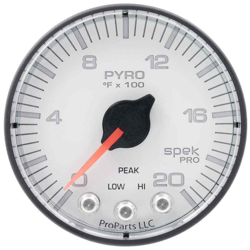 AutoMeter Spek-Pro Gauge Pyro. (Egt) 2 1/16in 2000f Stepper Motor W/Peak and Warn Wht/Blk (P310128)