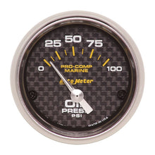 Load image into Gallery viewer, AutoMeter Marine Carbon Fiber 2-1/16in 100PSI Electric Oil Pressure Gauge (200758-40)