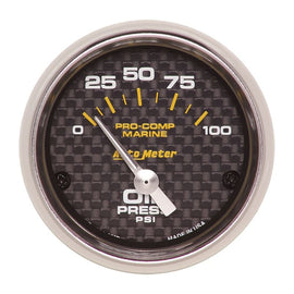 AutoMeter Marine Carbon Fiber 2-1/16in 100PSI Electric Oil Pressure Gauge (200758-40)