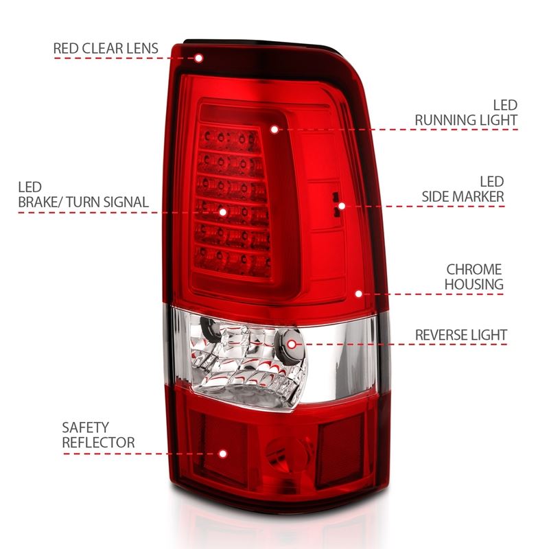 ANZO USA Tail Light Assembly, LED, Red/Clear Lens, Chrome, Pair, (311332)