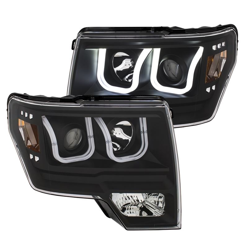 ANZO USA 2009-2014 Ford F-150 Projector Headlights w/ U-Bar Switchback Black w/ Amber (111383)