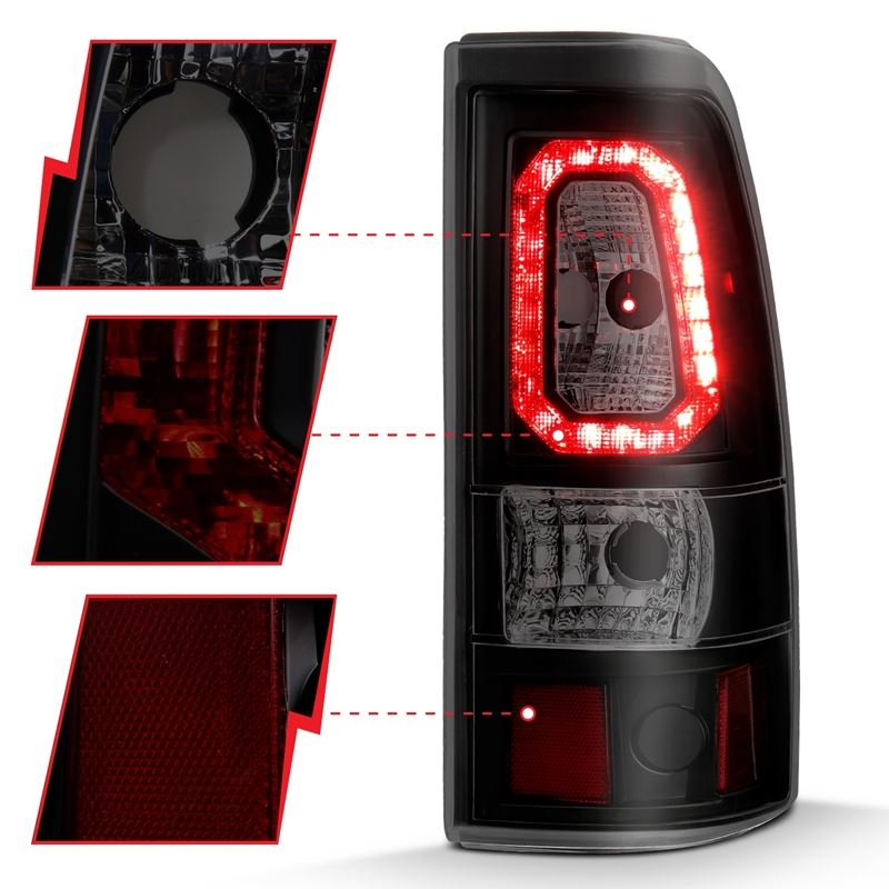 ANZO USA Tail Light Assembly, LED, Smoke Lens, Black Housing, Pair, (311325)