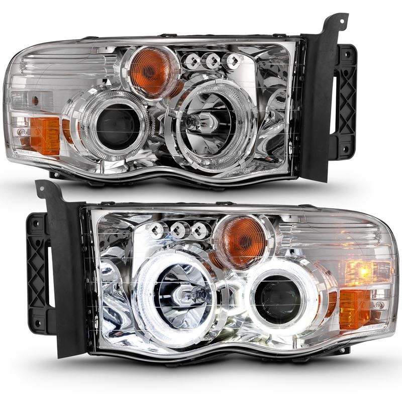 ANZO USA Projector Headlight Set w/Halo, Clear/Amber Lens, Chrome, Pair, (111491)