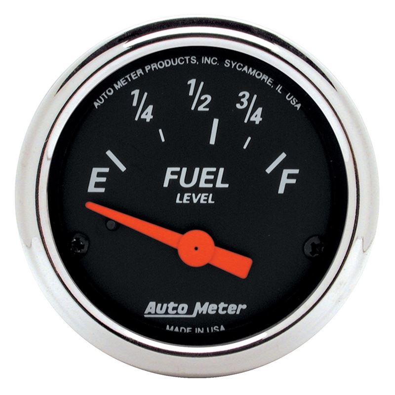 AutoMeter Designer Black Fuel Level Gauge 2-1/16in Electrical 70 Ohms E / 10 Ohms F - 90 Deg Sweep (1423)