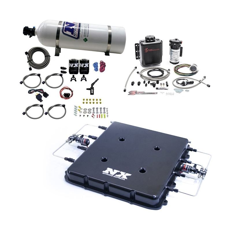 Nitrous Express Nitrous & Water Injection Kit w/Billet LT4 Supercharger Lid w/15lb Bottle (20939BMF-15)