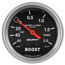 Load image into Gallery viewer, AutoMeter Sport-Comp 66.7mm METRIC 60 cm/Hg-2.0 Kg/Cm2 Mechanical Vacuum/Boost Gauge (3401-J)