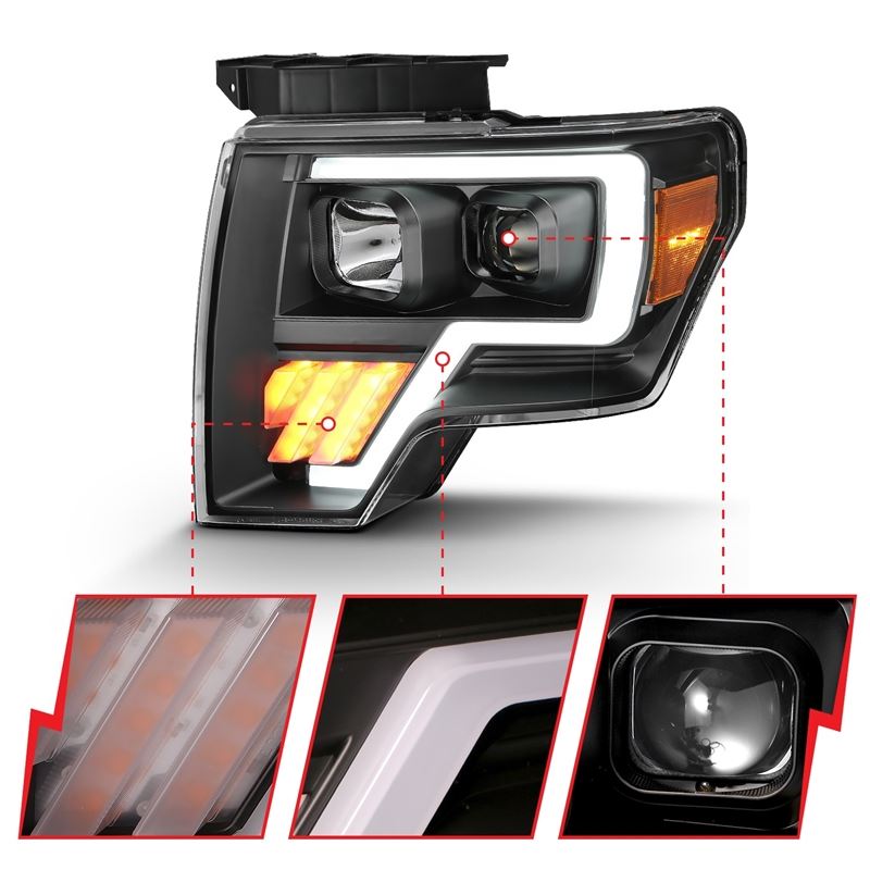 ANZO USA Projector Headlight Set, Light Bar G4 H.L., Black Amber, Pair, (111445)