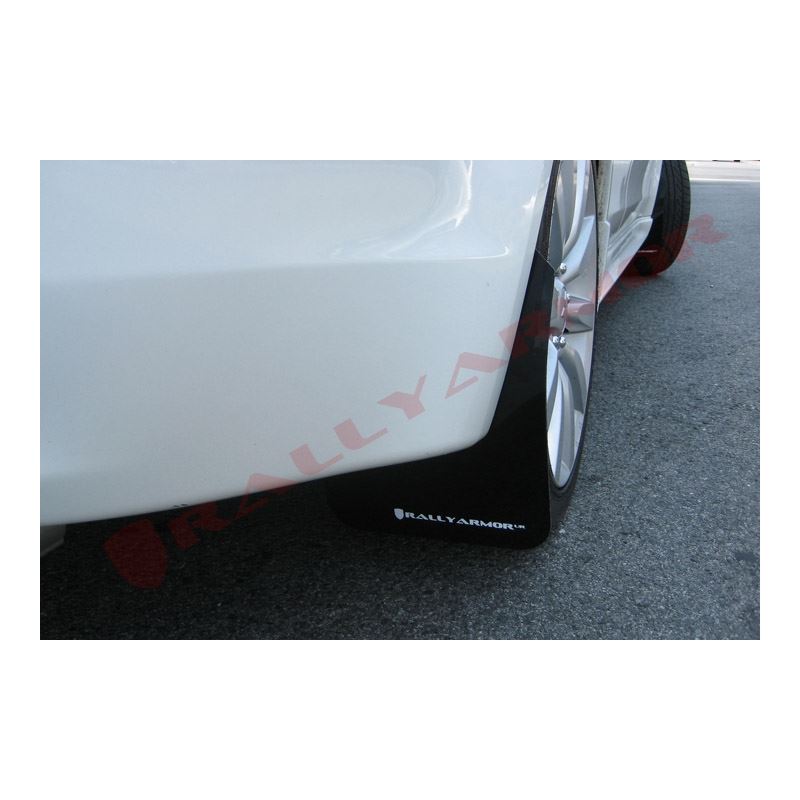 Rally Armor Black Mud Flap/White Logo for 2009-2015 Mitsubishi Lancer (MF8-UR-BLK/WH)