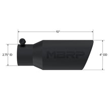 Load image into Gallery viewer, MBRP Exhaust Tip. 4in. O.D. Angled Rolled End 2 3/4in. let 10in. length. BLK (T5157BLK)